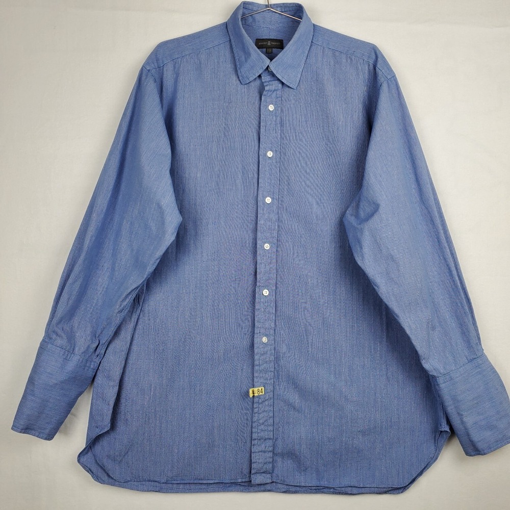 Robert Talbott Dress Shirt Men's 17-34 Blue 100% Cotton Formal Printed Oxford‎
